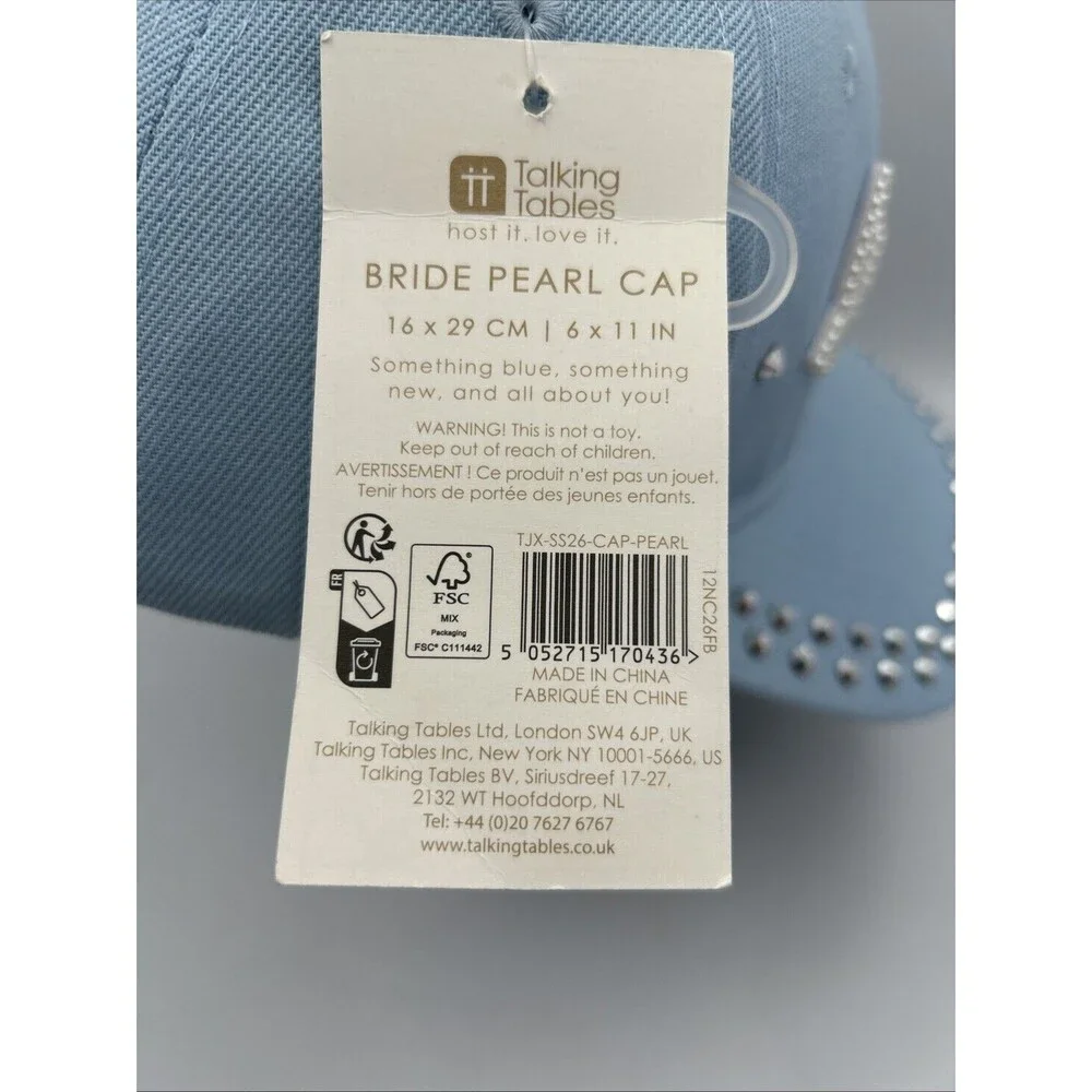 Bride Pearl Cap NWT Blue Rhinestone Bachelorette Adjustable Baseball Hat